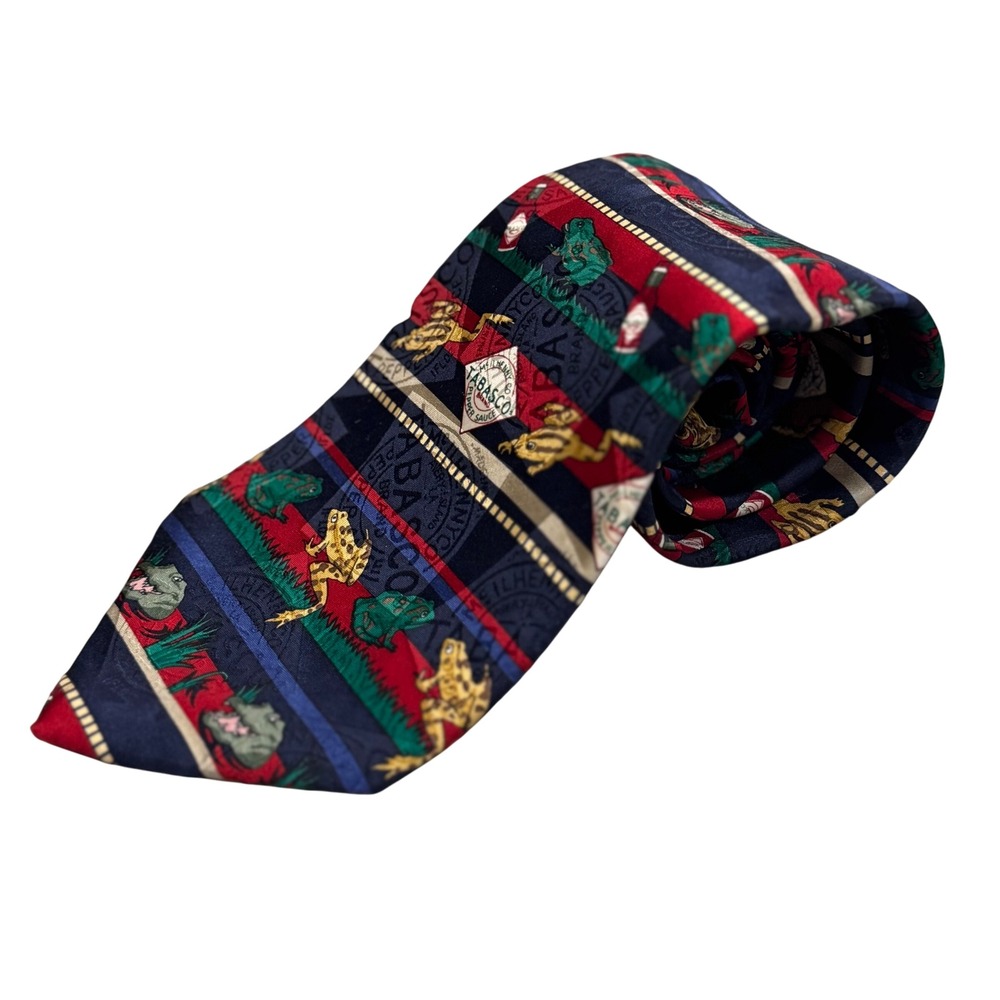 Vintage Tabasco Silk Tie –‎ Frogs, Alligators, Louisiana Swamp Novelty Necktie - Picture 3 of 8